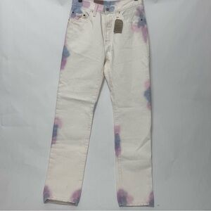 Levis 501 Original High Rise Straight Leg Denim Jeans Tie Dye